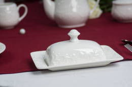 Porcelanowa maselnica biała Hemingway na masło tłoczona