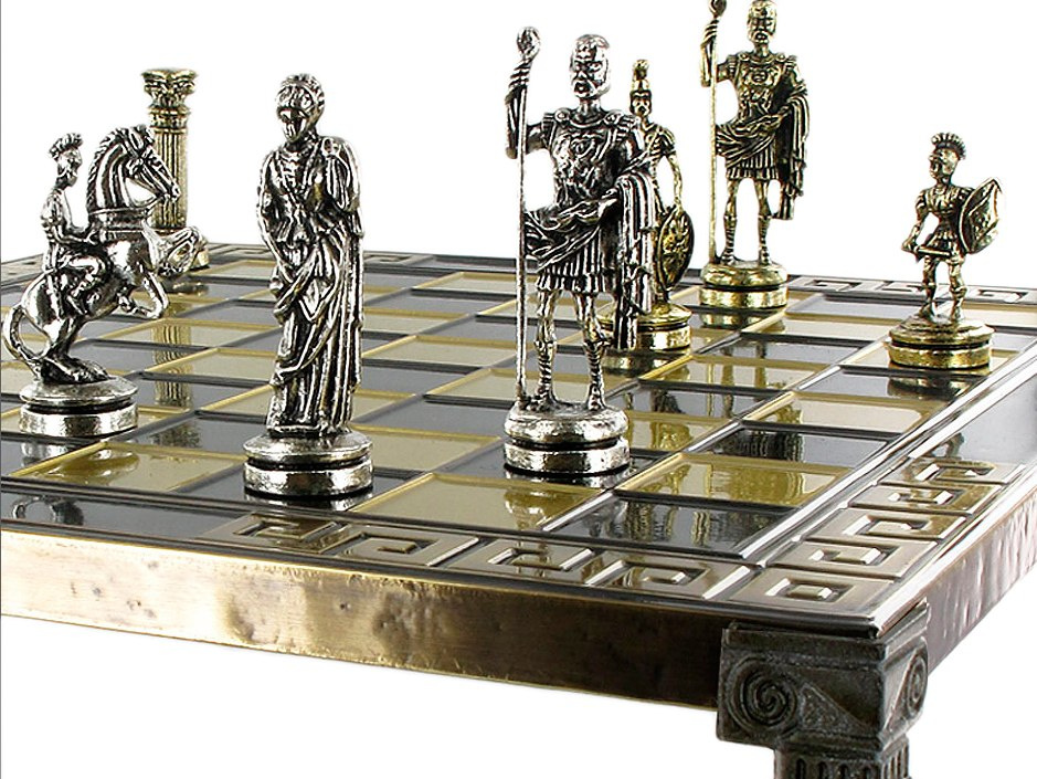 Szachy Romans Chess Set Marinakis Bross z metalu i alabastru