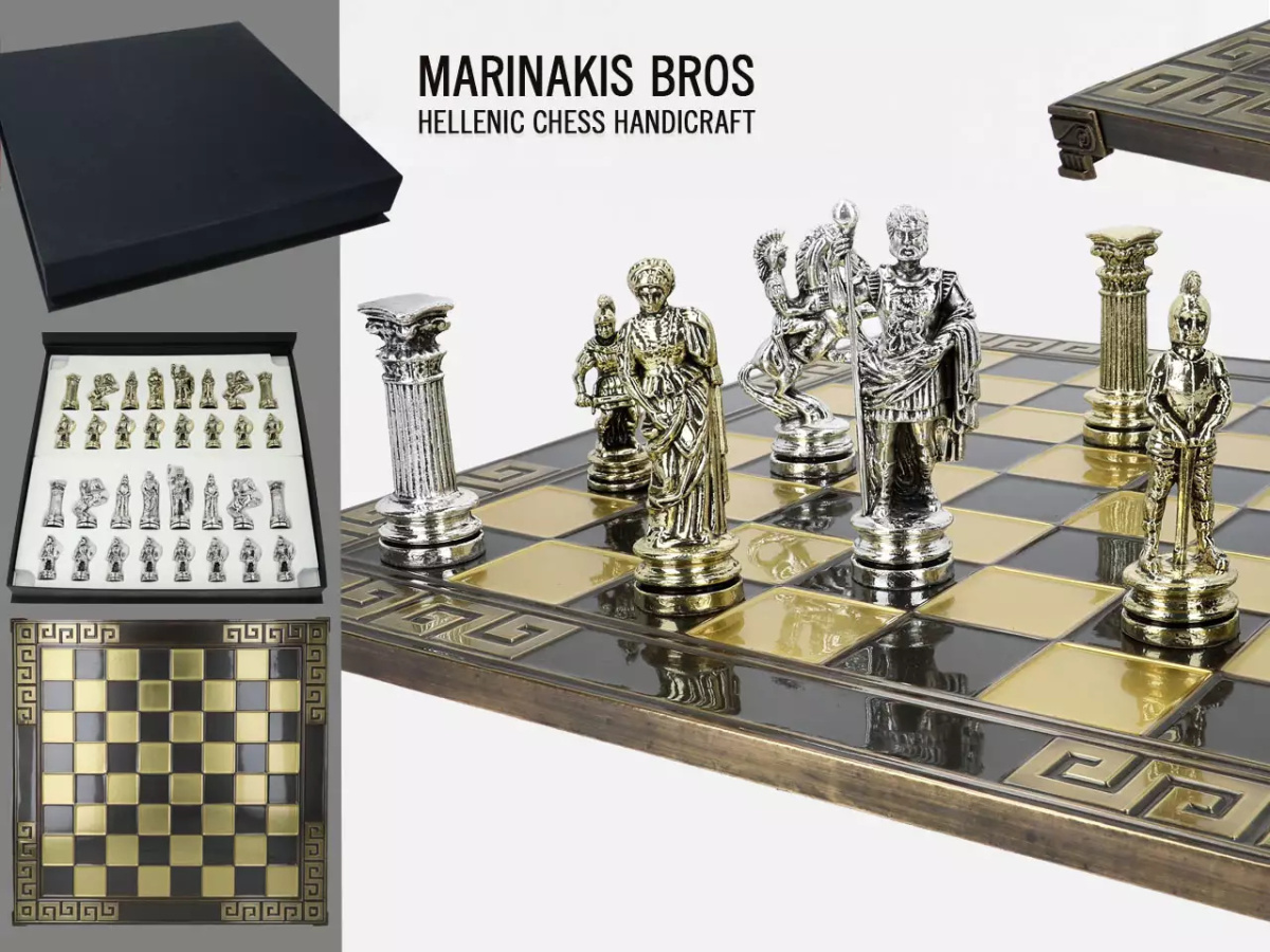 Szachy Romans Chess Set Marinakis Bross z metalu i alabastru