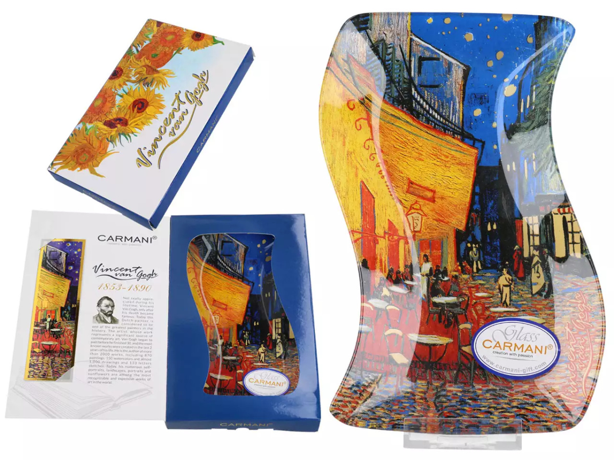 Talerz szklany dekoracyjny Carmani Gogh taras kawiarni nocą