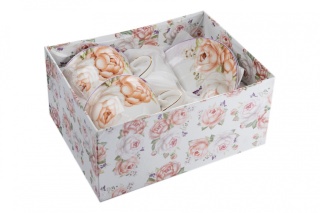 Zestaw 2 filiżanek porcelana z łyżeczkami róża kremowa