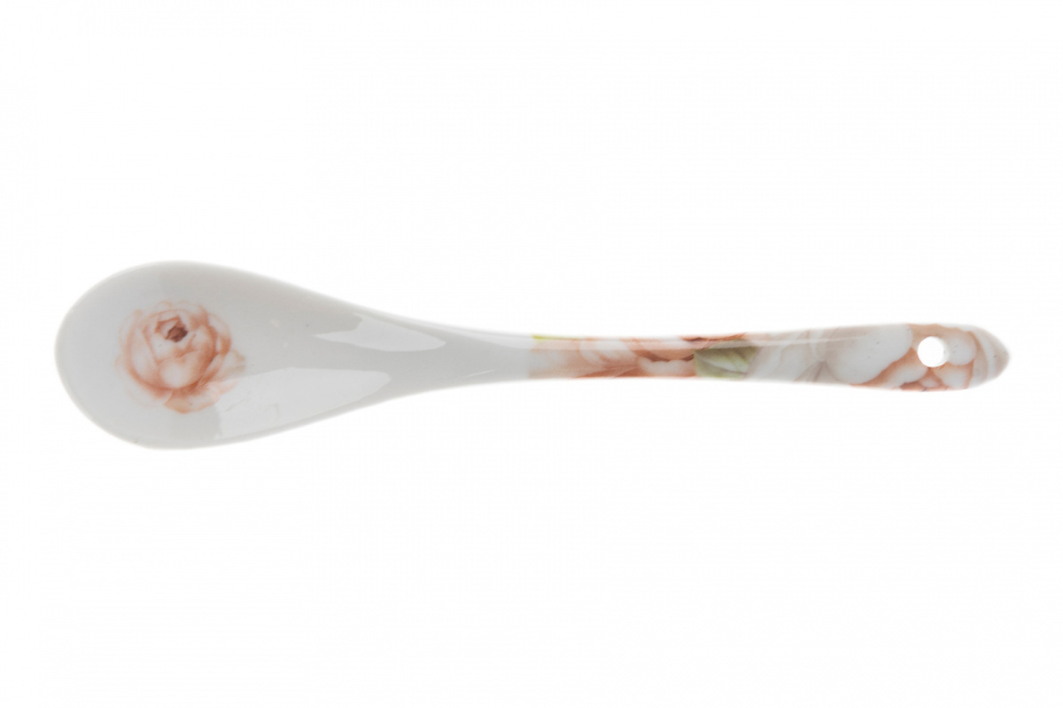 Zestaw 2 filiżanek porcelana z łyżeczkami róża kremowa