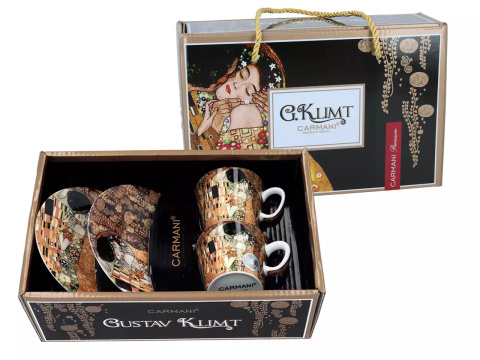 2 filiżanki spodki espresso Klimt Pocałunek Carmani mocca