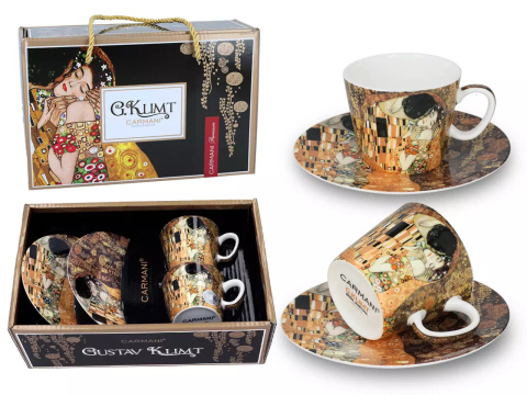 2 filiżanki spodki espresso Klimt Pocałunek Carmani mocca