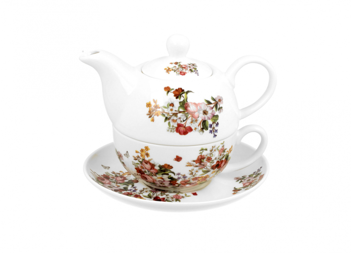 Komplet filiżanki z imbryczkiem tea for one Vintage flowers