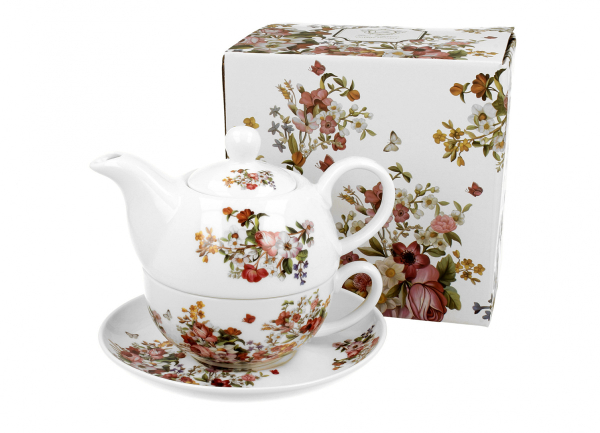 Komplet filiżanki z imbryczkiem tea for one Vintage flowers