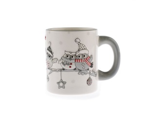 Kubek ceramiczny do herbaty kawy sowy sówki kubas szary