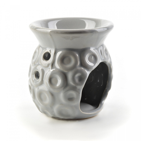 Szary kominek na olejek zapachowy połysk ceramika tłoczenia