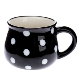 Ceramiczny kubek beczułka espresso czarny w białe kropki