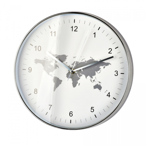 Okrągły zegar ścienny srebrny arabskie cyfry na prezent