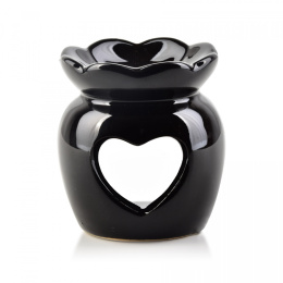 Kominek na wosk zapachowy ceramiczny czarny połysk serce