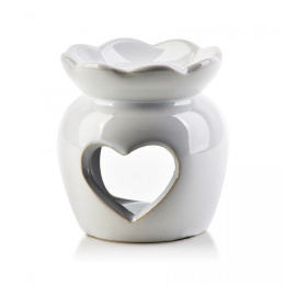 Kominek na wosk zapachowy ceramiczny biały połysk serce