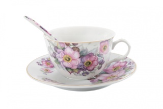 Komplet 2 filiżanek do kawy łyżeczki Fusaichi Pegasus róża