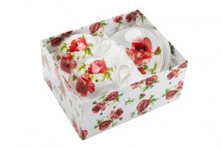 Komplet 2 filiżanek do kawy łyżeczki maki na prezent