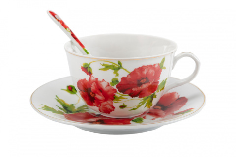 Komplet 2 filiżanek do kawy łyżeczki maki na prezent