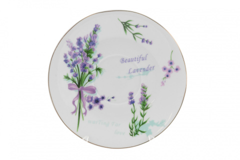 Komplet 2 filiżanek do kawy spodki łyżeczki lawenda Pegasus