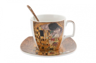 Komplet 2 filiżanek łyżeczki Klimt Pocałunek Fusaichi