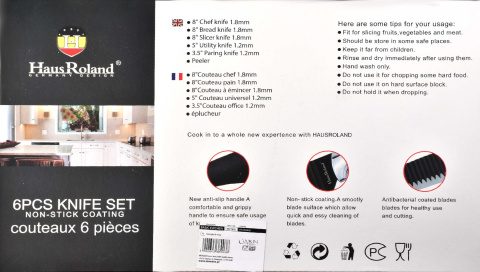 Komplet 4 noży stal nierdzewna obieraczka nożyczki czarne