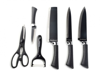 Komplet 4 noży stal nierdzewna obieraczka nożyczki czarne