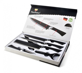 Komplet 4 noży stal nierdzewna obieraczka nożyczki czarne