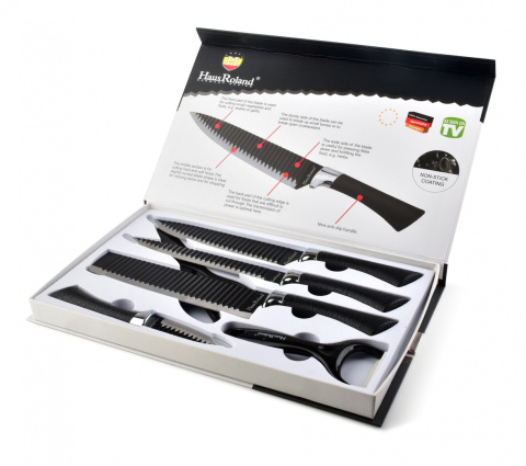 Komplet 4 noży stal nierdzewna obieraczka nożyczki czarne