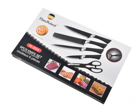 Komplet 4 noży stal nierdzewna obieraczka nożyczki czarne