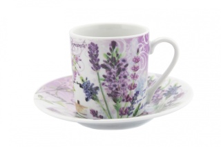 Komplet dwie filiżanki ze spodkami espresso lawendowe
