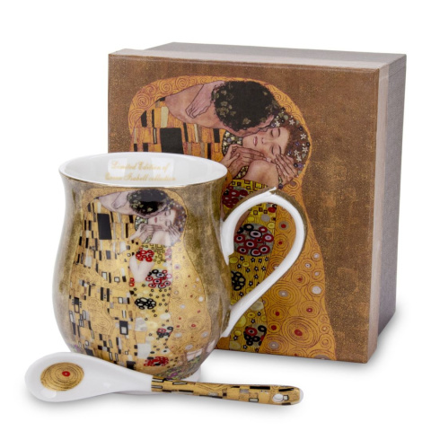 Komplet kubek z łyżeczką w pudełku The Kiss prezent Klimt
