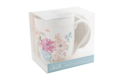 Komplet kubek z zaparzaczem biały w kwiaty livello prezent