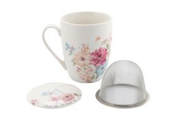 Komplet kubek z zaparzaczem biały w kwiaty livello prezent