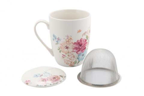 Komplet kubek z zaparzaczem biały w kwiaty livello prezent
