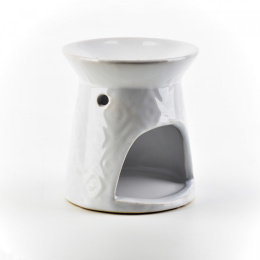 Biały kominek na wosk zapachowy połysk ceramika geometria
