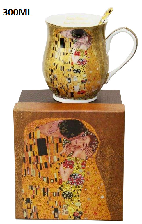 Komplet kubek z łyżeczką w pudełku The Kiss prezent Klimt