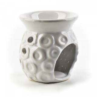 Biały kominek na olejek zapachowy połysk ceramika tłoczenia