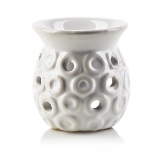 Biały kominek na olejek zapachowy połysk ceramika tłoczenia