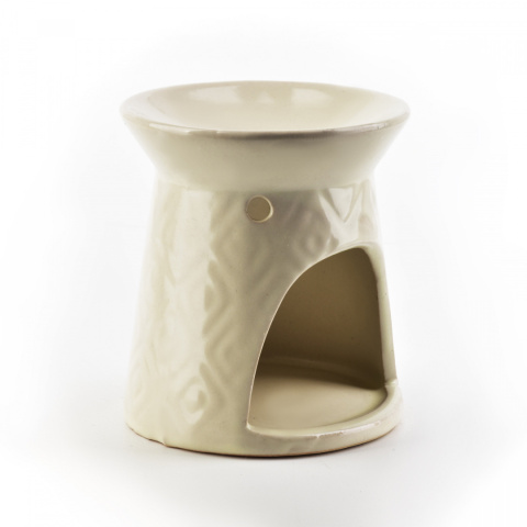 Kremowy kominek na wosk zapachowy połysk ceramika ozdobny