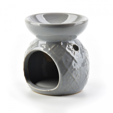 Szary kominek na olejek zapachowy połysk ceramika ozdobny