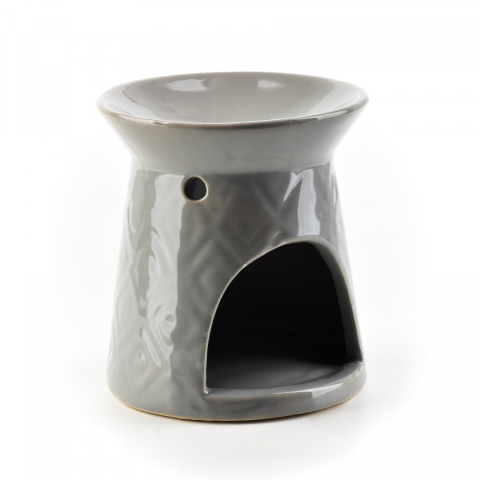 Szary kominek na olejek zapachowy połysk ceramika ozdoba