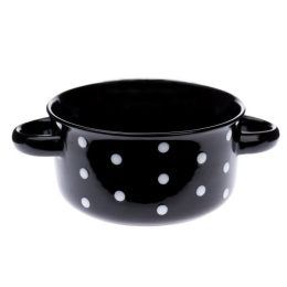 Wyjątkowa miska ceramiczna czarna w kropki z uszkami