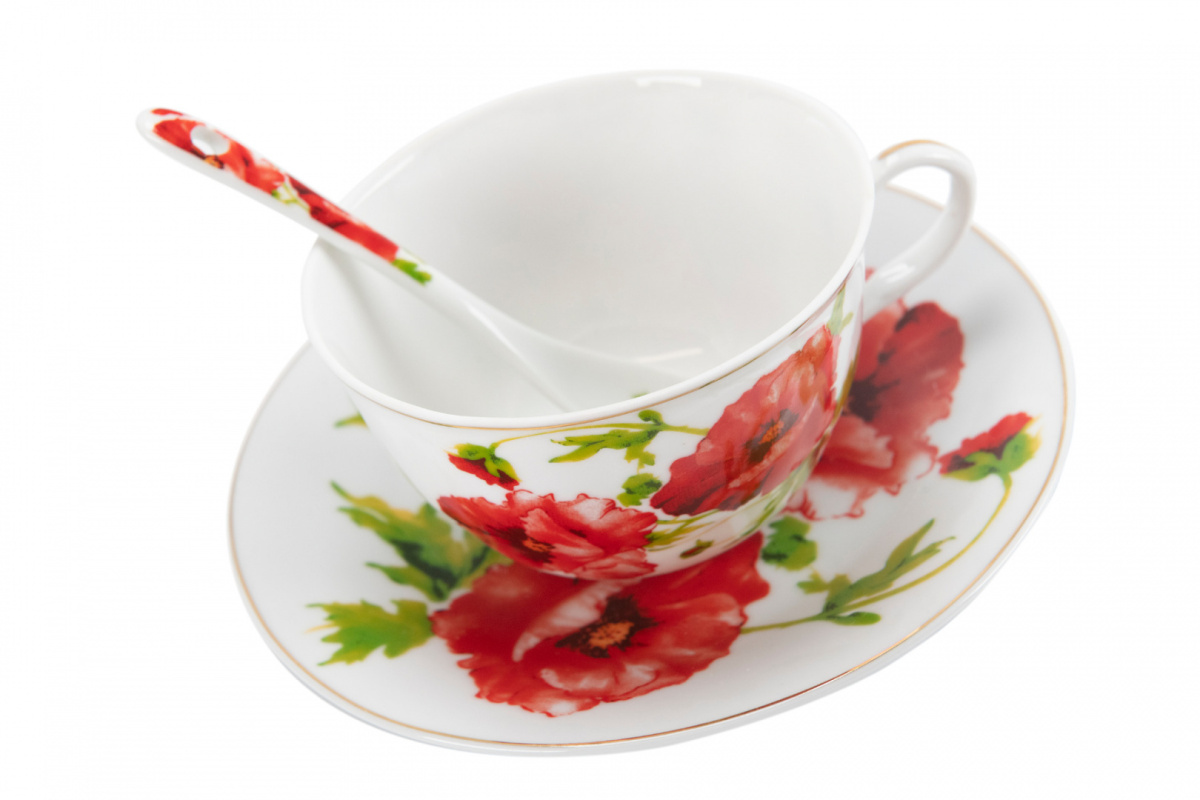 Zestaw 6 filiżanek do herbaty z łyżeczkami maki na prezent