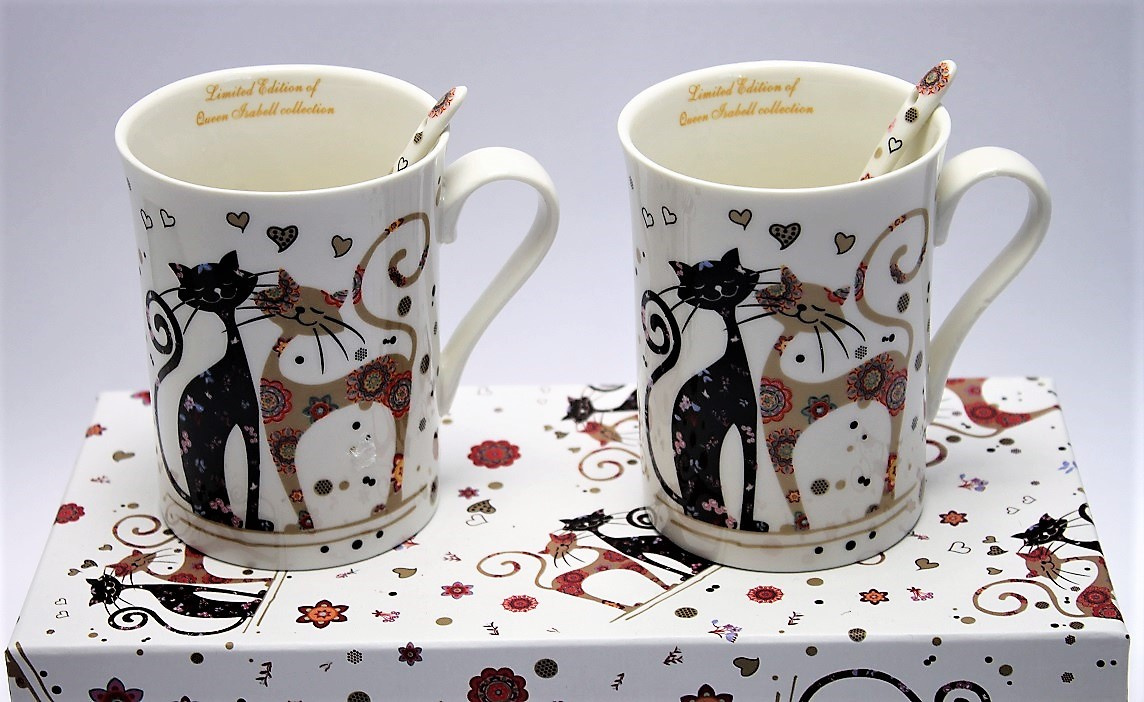 Komplet dwa kubki porcelanowe z kotami na prezent koty