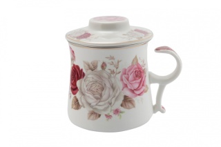 Zestaw kubek zaparzacz sitko do parzenia herbaty róża