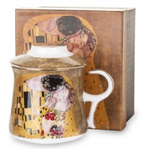 Zestaw kubek zaparzacz sitko do ziół Klimt Pocałunek