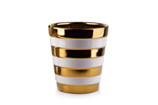 Doniczka osłonka NEVA LINES L dekoracyjna pasy biało złota