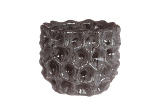 Modna osłonka doniczka Dented na kwiaty szara połysk