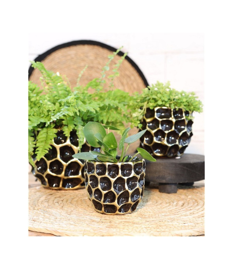 Osłonka doniczka Dented na kwiaty czarna połysk ozdobna