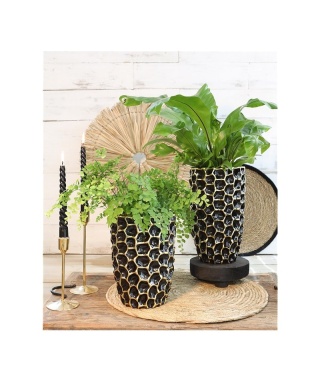 Wazon osłonka ceramiczna Dented na kwiaty czarny połysk