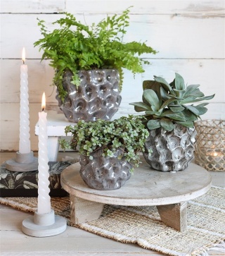 Modna osłonka doniczka Dented na kwiaty szara połysk