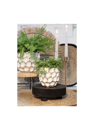 Osłonka doniczka ceramiczna Dented na prezent biała złota