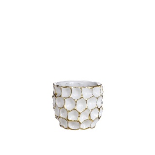 Osłonka doniczka ceramiczna Dented na prezent biała złota